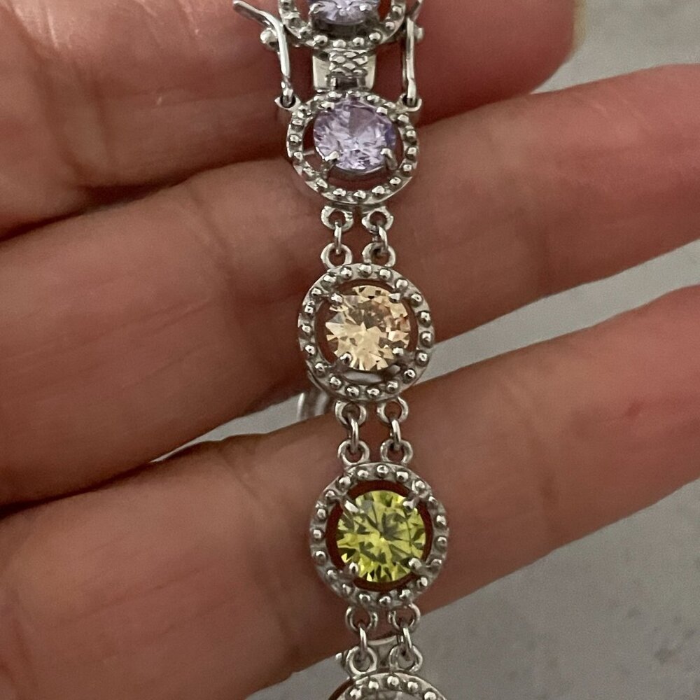 .925 Sterling Silver Multicolor Simulated Gemston… - image 5